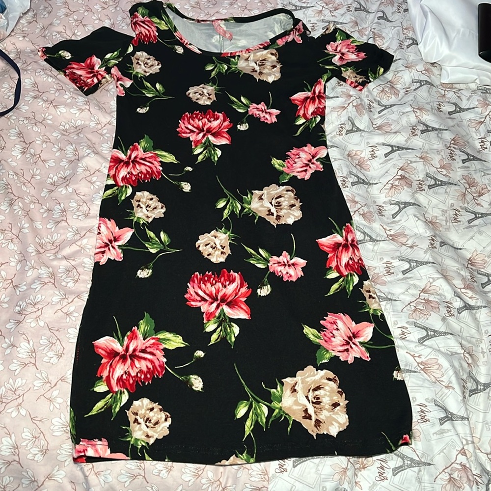 Mini Black Floral Dress